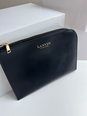 Lanvin Leather Black Pouch with Gold Accents Turkish Airlines Amenity Kit
